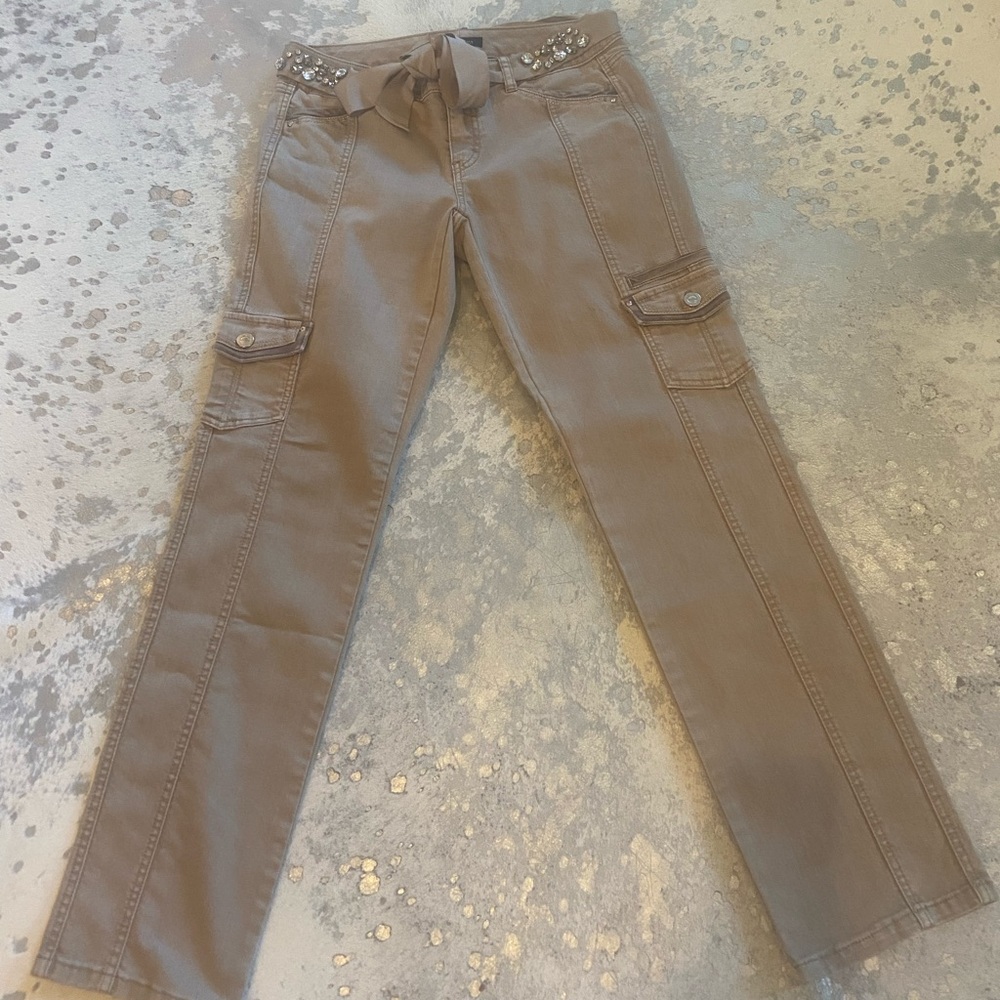 Women's Khaki Cargo Jeans with Ultimate Bling